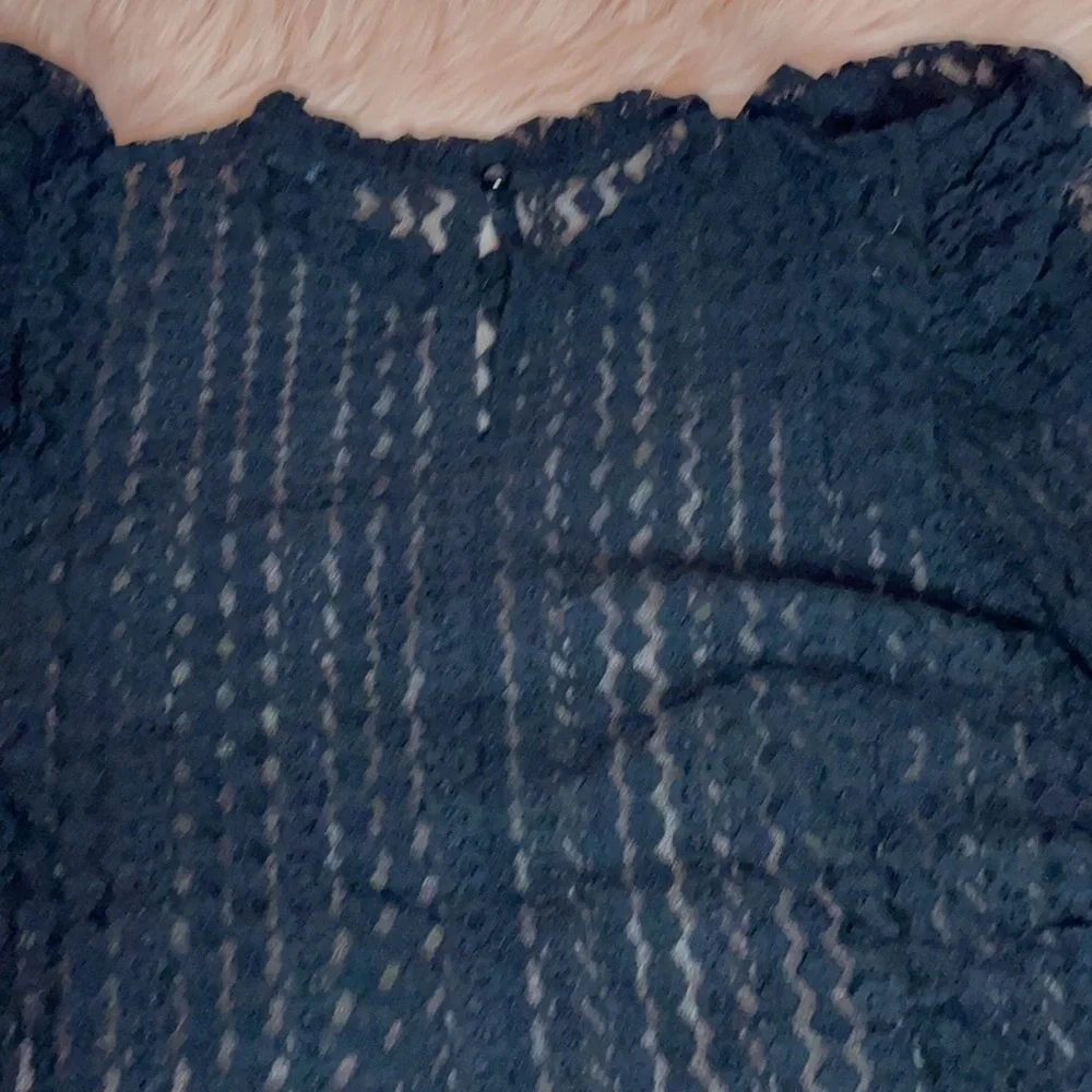 New Trendy Brick Color Sheer Crochet Mock Neck Long Sleeve Blouse
